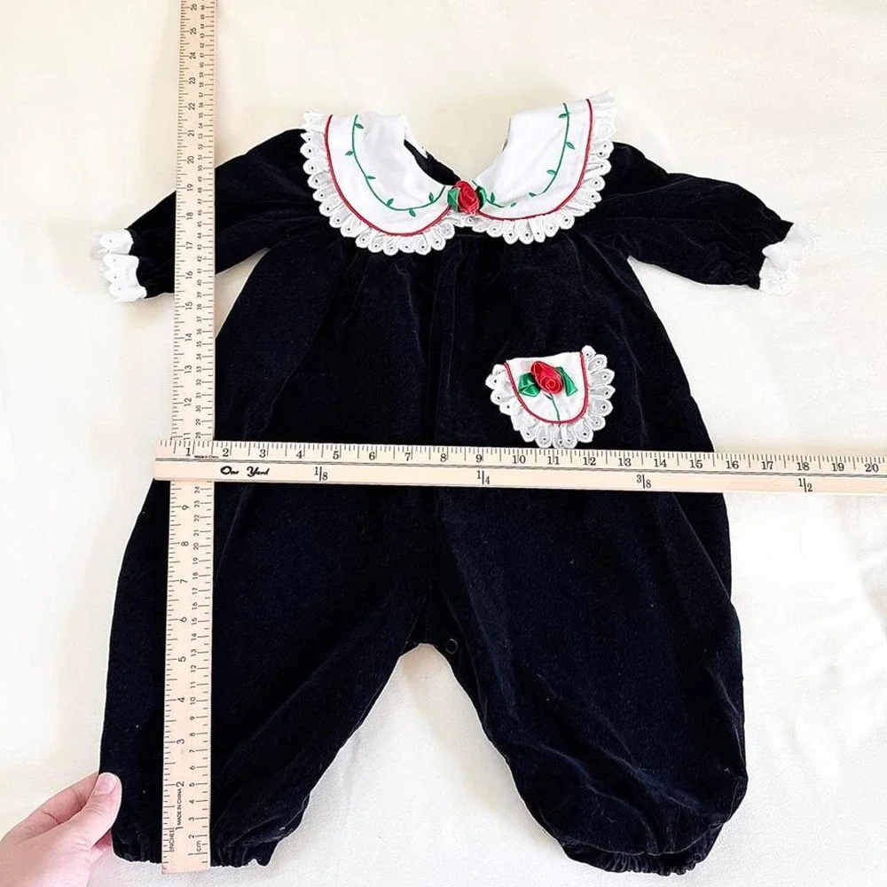 Vintage 90s size 6 to 9 months black velvet baby romper